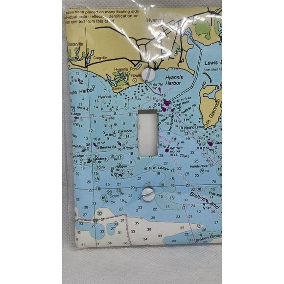 Nautical Chart Double Light Switch Plate Cover With Hyannis Harbor Map Design - Picture 7 of 10
